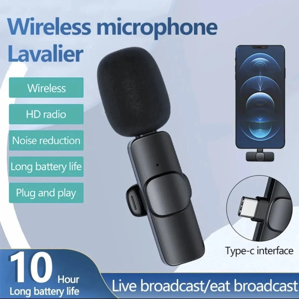 Wireless Lavalier Microphone for iPhone & Android