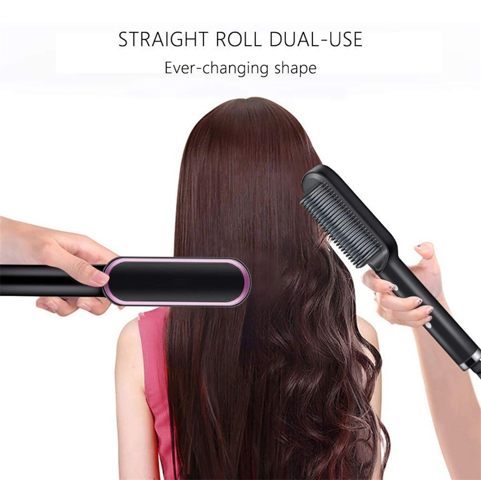 2-in-1 Professional Hair Straightening Brush | Fast Heating | Smooth & Frizz-Free Hair